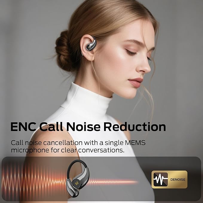 Monster Open Ear AC510 Earbuds, Bluetooth6.0 Wireless Earbuds, Stereo Sound Ear Buds with AI Intelligent Noise Reduction, Type-C Charging, Touch Control, 25H Playback, IPX5 Waterproof Earphones(Black)