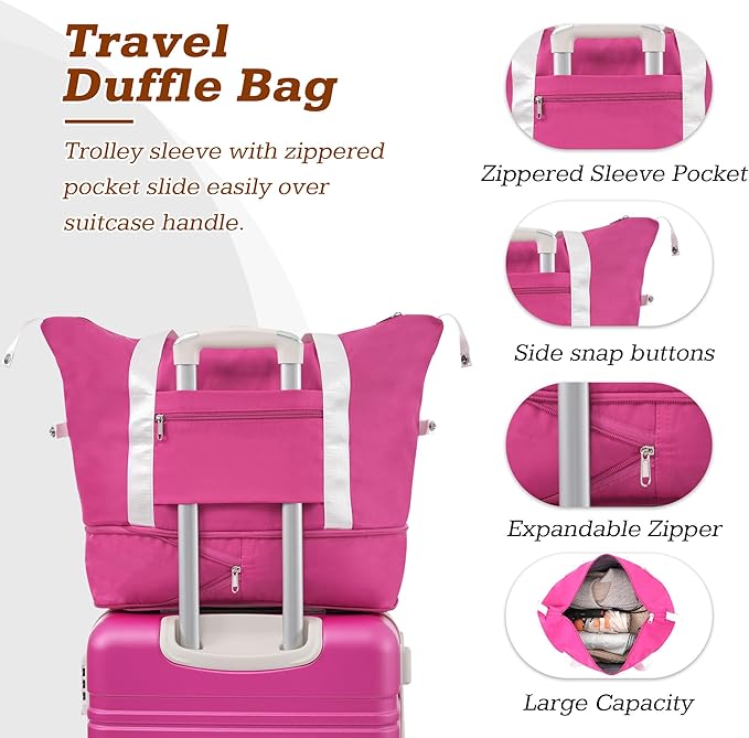 Merax Suitcase Set 28 inches Expandable Luggage with TSA Lock Spinner Wheels Hardshell Lightweight Vintage Luggage with Travel Bag,Pink