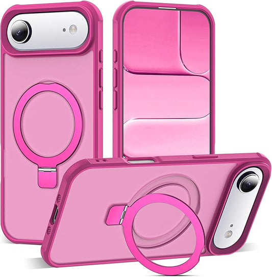 Compatible with iPhone 17 Air Case with Invisible Magnetic O-Ring Stand Military-Grade Translucent Phone Case for iPhone 17 Air 6.5" [Compatible with Mag-Safe][Great Grip Feeling], Rose