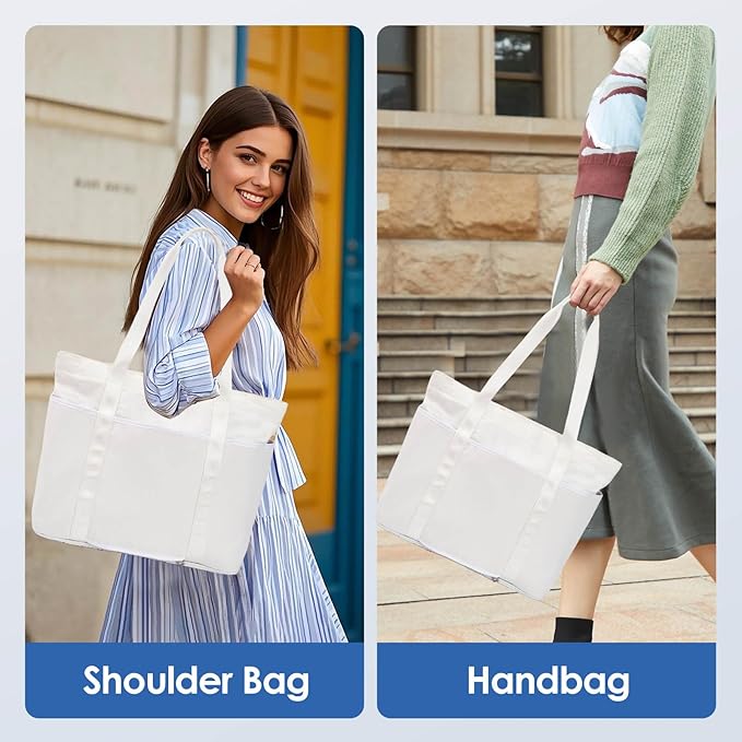 Tote Bag for Women with Zipper, Convertible Travel and Work Shoulder Bag, Large Teacher Tote Bag with Luggage Strap