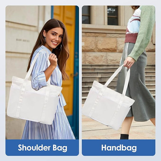Tote Bag for Women with Zipper, Convertible Travel and Work Shoulder Bag, Large Teacher Tote Bag with Luggage Strap