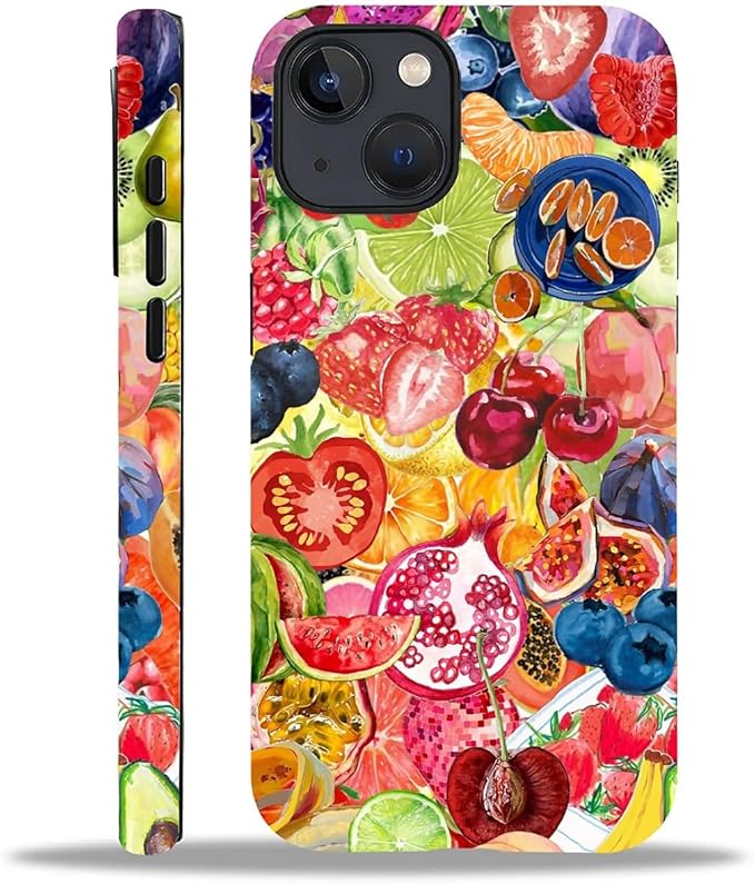 Case for iPhone 13 iPhone 14,Summer Fruit Collage for Woman Men Full Body Protective Cover Shockproof 2 in 1 Silicone + Hard PC Design Case