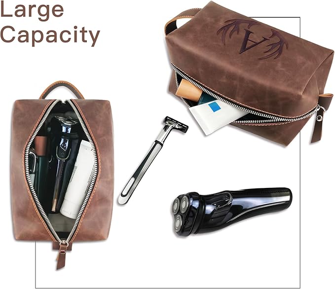 Personalized Travel Toiletry Bag for Men Initial Letter PU Leather Waterproof Shaving Bag for Toiletries Accessories Travel Essentials Storage Bags Fathers Day Birthday Gifts for Men (Y)