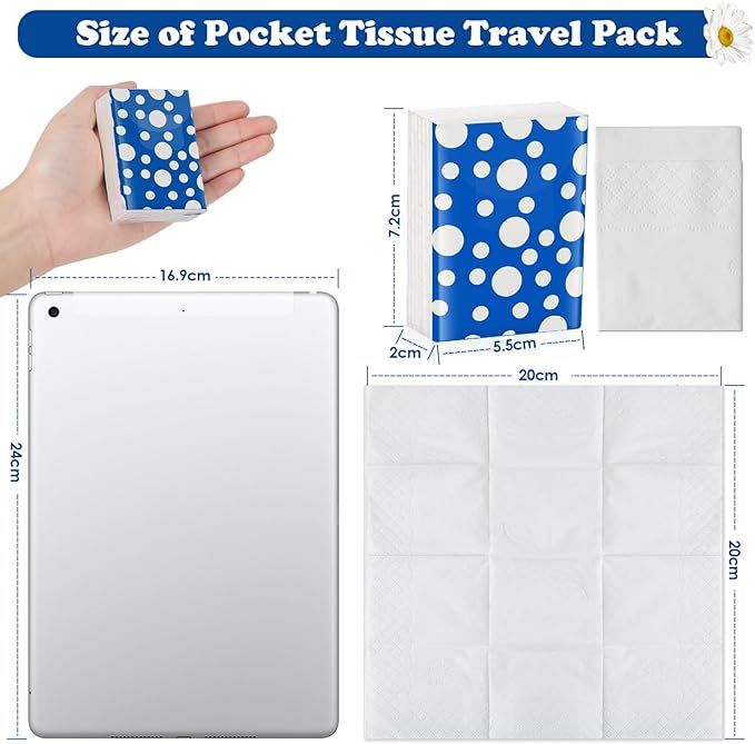 120 Pack Pocket Tissues Travel Packs 1200 Sheets Tissues Travel Size 3 Ply Unscented Small Mini Tissue Pack with Unique Embossing Process Individual Portable Tissue Packs for Purse Travel Camping