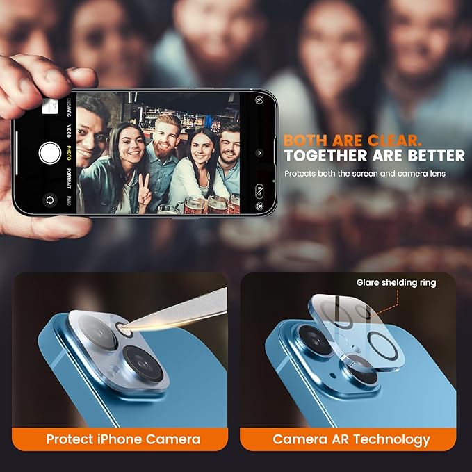 EZ-GLAZ-4+2 Pack for iPhone 13 Privacy Screen Protector[6.1 inches] With Camera Lens Protector, [Drop Protection] 9H Hardness Full Coverage Anti-Spy Tempered Glass Film, Easy to install