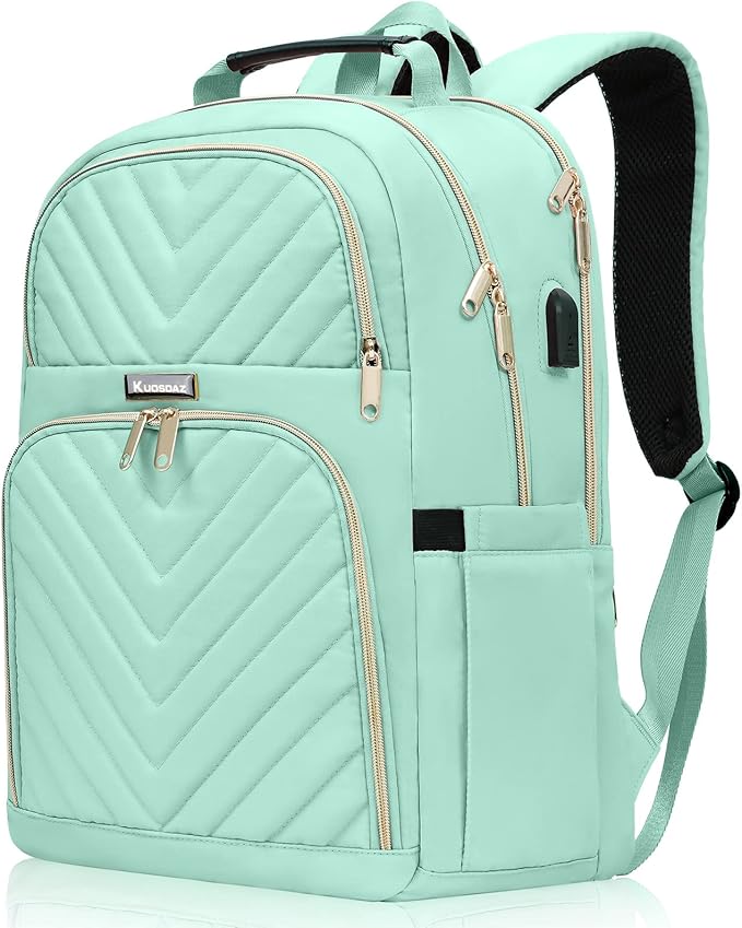 Backpack for Men Women, School Backpack for Boys Girls, 15.6 Inch Quilted Laptop Backpack with USB Charging Port, Large High School Bookbags for Teens, Teal