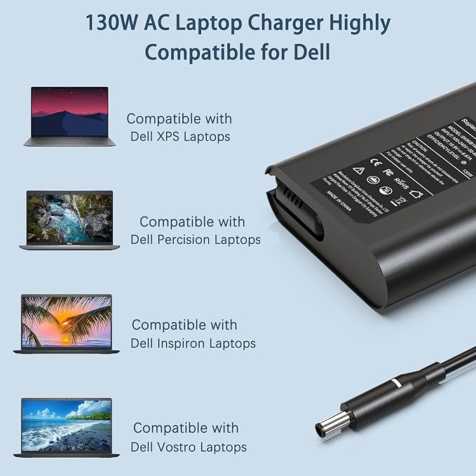 130W 4.5mm AC Laptop Charger Compatible with Dell XPS 15 7590 9530 9550 9560 9570 Precision M3800 M2800 5510 5520 5530 5540 Inspiron 7347 7348 7459 Power Supply Cord