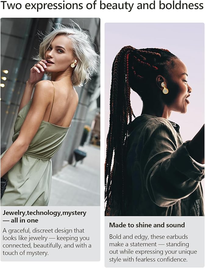 JewelPods H01 Wireless Earbuds, Pretty Bluetooth Headphones for Small Ears, Teardrop Design Metal Earbuds with Premium Sound, AI Clear Call & 72H Play, Unique Gift for Her, Yellow Gold