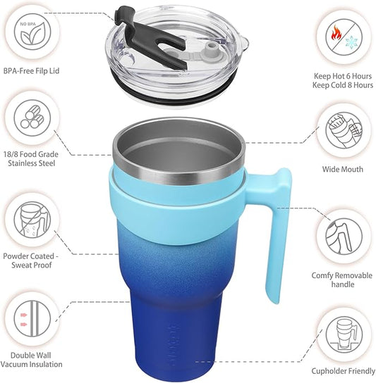BJPKPK Tumbler With Handle 40 oz Tumbler With Lid And Straw Reusable Stainless Steel Insulated Travel Coffee Cups,Sky