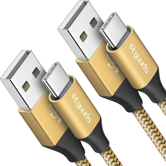 etguuds USB to USB C Cable 3ft, 2-Pack USB A to Type C Charger Cord Fast Charging for Samsung Galaxy A15 A25 A35 A55 A54, S24 S23 S22 S21 S20 S10 S10E, Note 20 10, Moto G, for iPhone 16 15, Gold