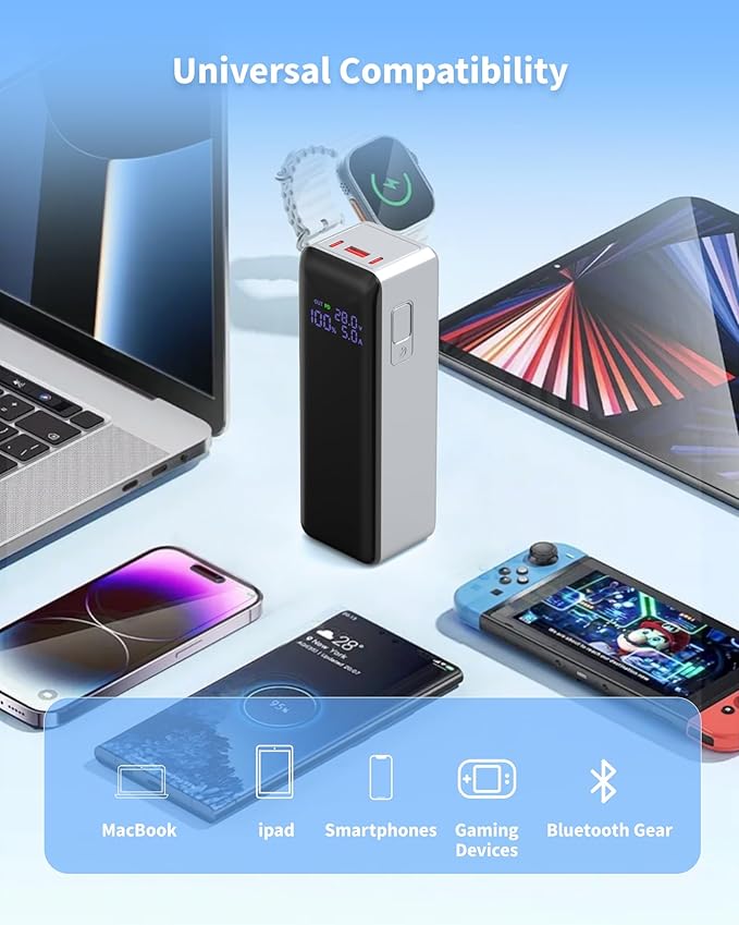 140W Power Bank,40,000mAh 3 USB-C-Port Laptop Portable Charger(148Wh), Digital Display,PD3.1 Fast Charging External Battery Pack Compatible with PC/iPhone 16/15/14/14 Series and More