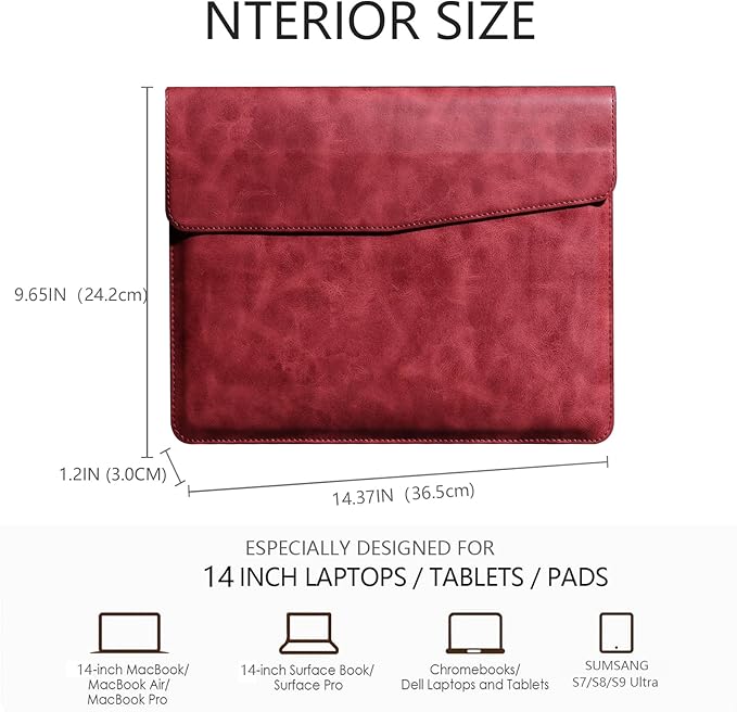 Leather Laptop Sleeve Compatible with MacBook Pro 14 Inch M4 M3 M2 M1 Pro/Max Case,Slim and Durable Waterproof Protective Cover for 13-14 Inch Notebook Computer Cover,Red