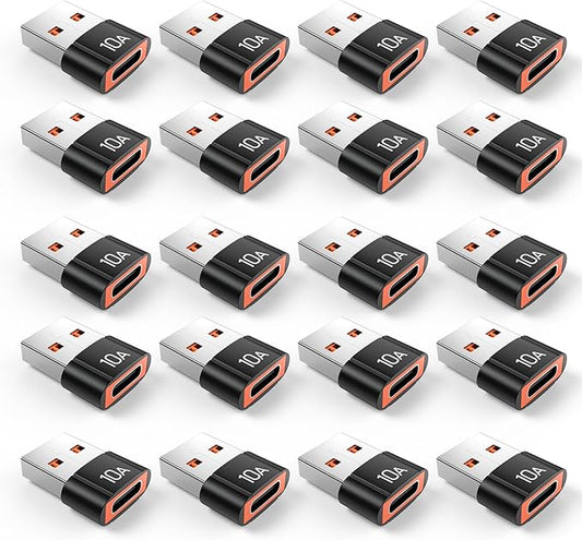 20Pack 200W USB C to USB Adapter, with Fast Charging & 480MB Data Transfer, USB C Converter for Apple Watch Ultra iWatch Series 8 7,iPhone 16 15 Plus Pro Max,Black