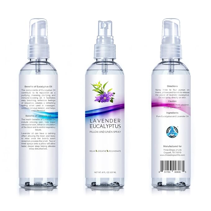 Natural Lavender Eucalyptus Pillow Mist and Linen Spray, Best Home Spray to Relax The Mind, Sleep Patterns and Body, Strong Lavender Room Spray (Lavender Eucalyptus, 8oz)