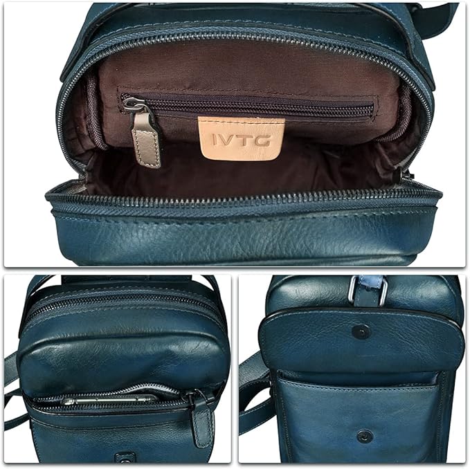 IVTG Genuine Leather Sling Bag Chest Shoulder Fanny Bag Hiking Backpack Vintage Handmade Crossbody Daypack