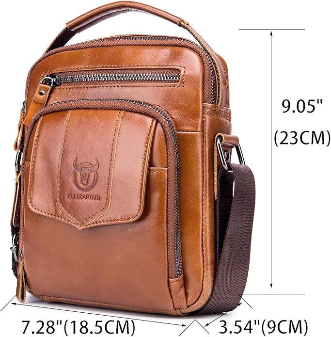 LUKZIJAES Small Genuine Leather Shoulder Bag Men Messenger Handbag Lightweight Sling Crossbody Bag