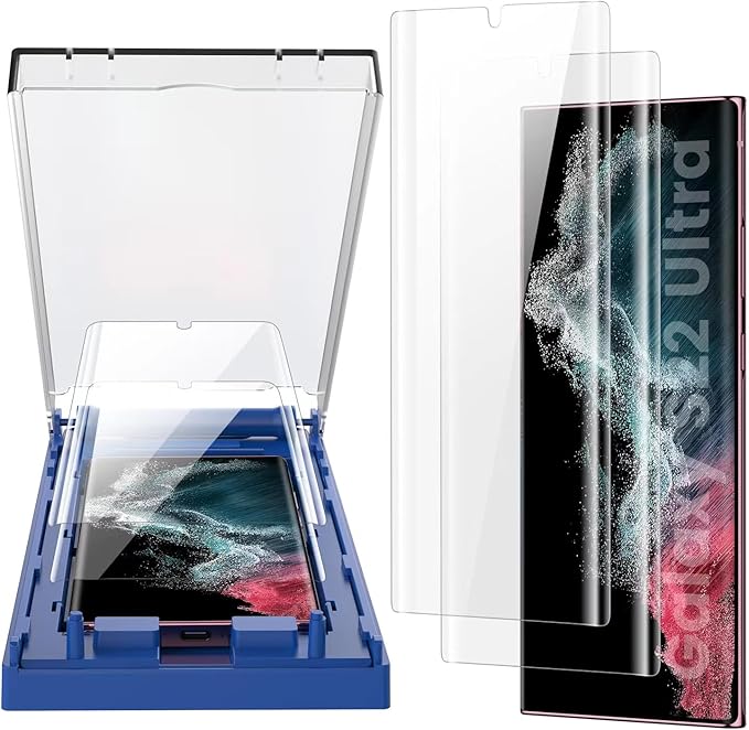 MOHAVE 2 Pack [Auto Alignment/Dust Removal] Screen Protector for SAMSUNG Galaxy S22 Ultra 5G 6.8″, 3D Curved HD Clear Film, 7H Hybrid Material, 100% Ultrasonic Fingerprint ID Compatible, Case Friendly