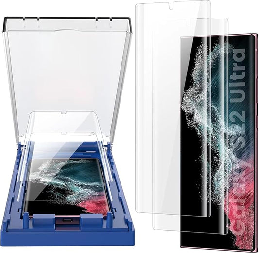 MOHAVE 2 Pack [Auto Alignment/Dust Removal] Screen Protector for SAMSUNG Galaxy S22 Ultra 5G 6.8″, 3D Curved HD Clear Film, 7H Hybrid Material, 100% Ultrasonic Fingerprint ID Compatible, Case Friendly