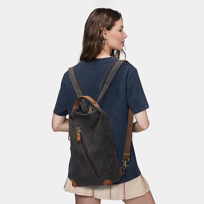 KL928 Canvas Sling Bag Crossbody Bags Small Backpack Pack Travel Purse Convertible Purses for Women Men