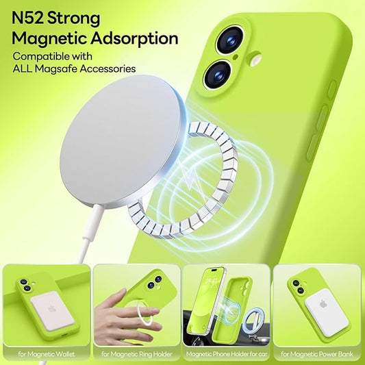 LOVE 3000 Designed for iPhone 17 Case, Premium Silicone [Compatible with Magsafe][Soft Anti-Scratch Microfiber Lining] Shockproof Protective Phone Case for Men Women 6.3", Fluorescent Green