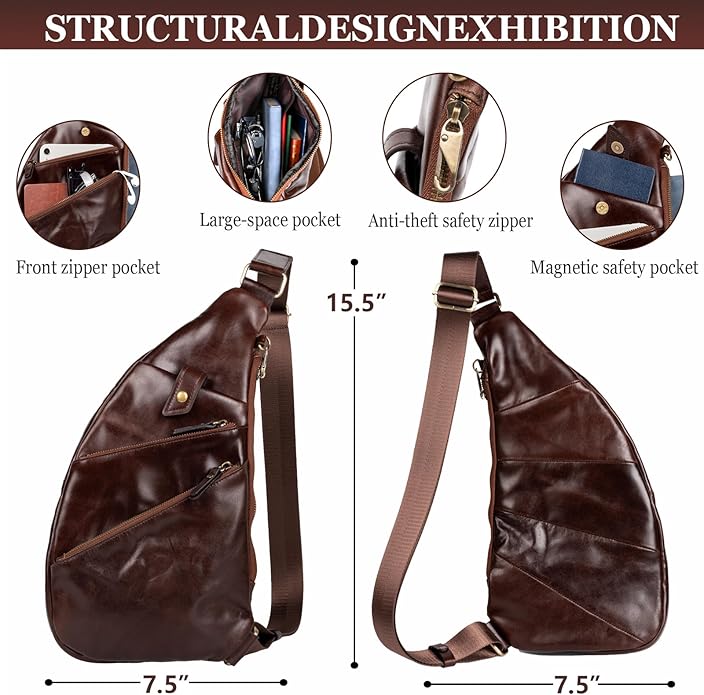 Leather Sling Bag Crossbody Backpack for Men - Crossbody Bag - Messenger Bag for Men and Women