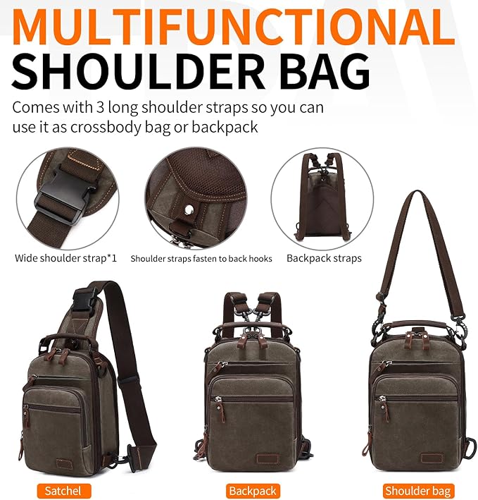 Nerlion Sling Bag for Men Waxed Canvas Crossbody Bag Chest Bag Water Resistant Shoulder Bag Casual Daypack