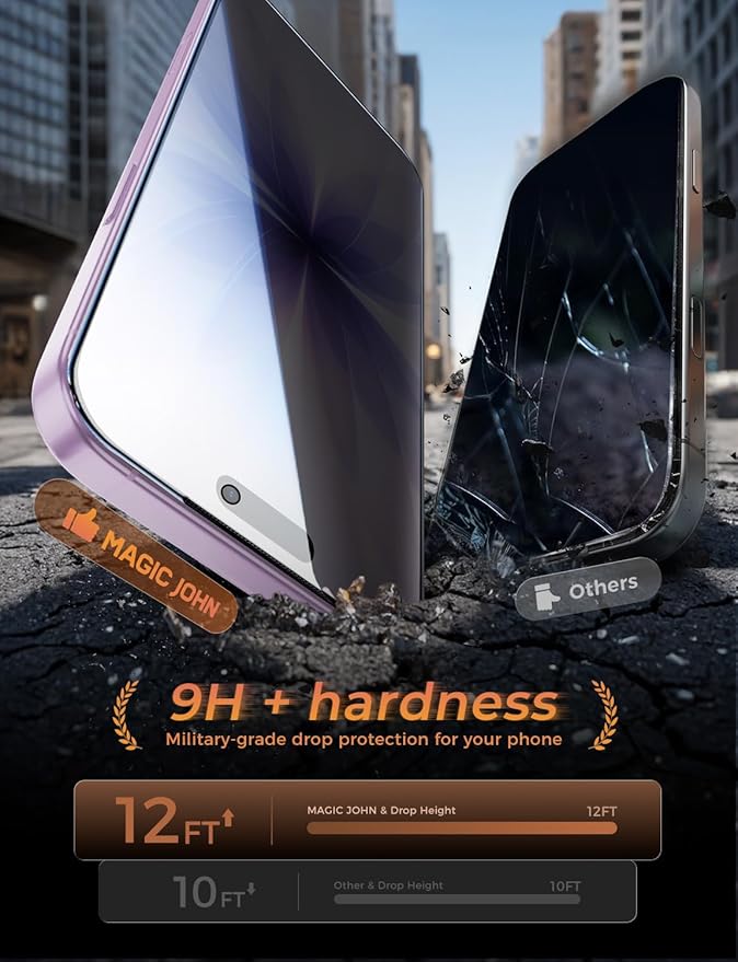 MAGIC JOHN 3rd Gen Upgraded for iPhone 17 Privacy Screen Protector 6.3 Inch,25°Anti-Spy Screen,Shockproof Tempered Glass,Auto Dust-Removal,Bubble Free,Easy Installation,2 Pack
