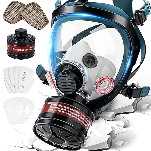 Full Face Gas Mask Respirator, Gas Masks Survival Nuclear and Chemical with 40mm Activated Carbon Filter & 6001 Filters, Respirator Mask for for Organic Vapor, Chemicals, Paint, Dust, Particles