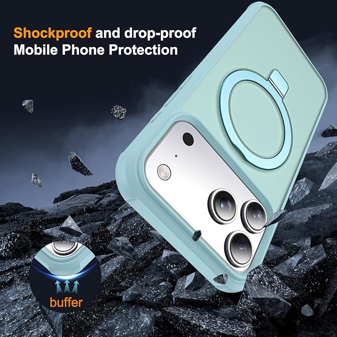 Compatible with iPhone 17 Pro Case with Invisible Magnetic O-Ring Stand Military-Grade Translucent Phone Case for iPhone 17 Pro 6.3" [Compatible with Mag-Safe][Great Grip Feeling], Blue