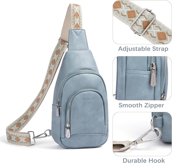 BOSTANTEN Sling Bag for Women Leather Crossbody Bag Vintage Cross Body Purse for Travel with Guitar Strap, Bohemian Style
