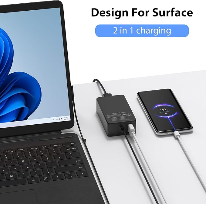 Surface Pro Charger 65W for Microsoft Surface Pro Charger 10,9, 8, 7+, 7, 6, 5, 4, 3, X, Windows Surface Laptop 5, 4, 3, 2, 1, Studio Surface Go Tablet, Surface Book 3, 2, 1,10FT Cord,Support 44W 36W