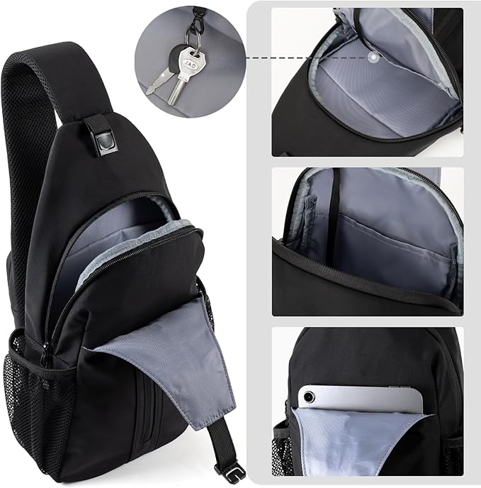 LEDAOU Crossbody Sling Bag for Men Anti-Theft Sling Backpack Cross Body Shoulder Chest Bag Fanny Pack Travel Hiking (Black)