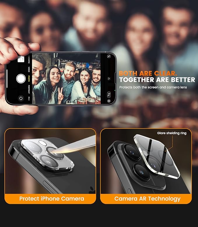 EZ-GLAZ-4 Pack iPhone 15 Pro Max Privacy Screen Protector(6.7'') With [2 Pcs Camera Lens Protector], Anti-Spy, 9H Hardness, Drop-Resistant, Case Friendly, Anti-Scratch & EZ-To-Install Tempered Glass