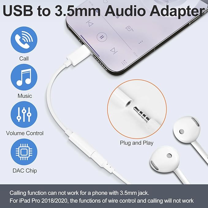 USB Type C to 3.5mm Female Headphone Jack Adapter, 2-Pack USB C to Aux Audio Dongle Cable Cord Compatible with iPhone 16/15 Plus/Pro/Pro Max, iPad Pro, Pixel MacBook Samsung Galaxy S24/S23/S22 Ultra