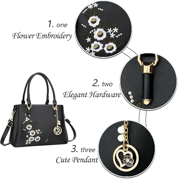 KKXIU Women Satchel Bags Handle Shoulder Handbags and Purses Pockets Zipper Leather Crossbody Bags