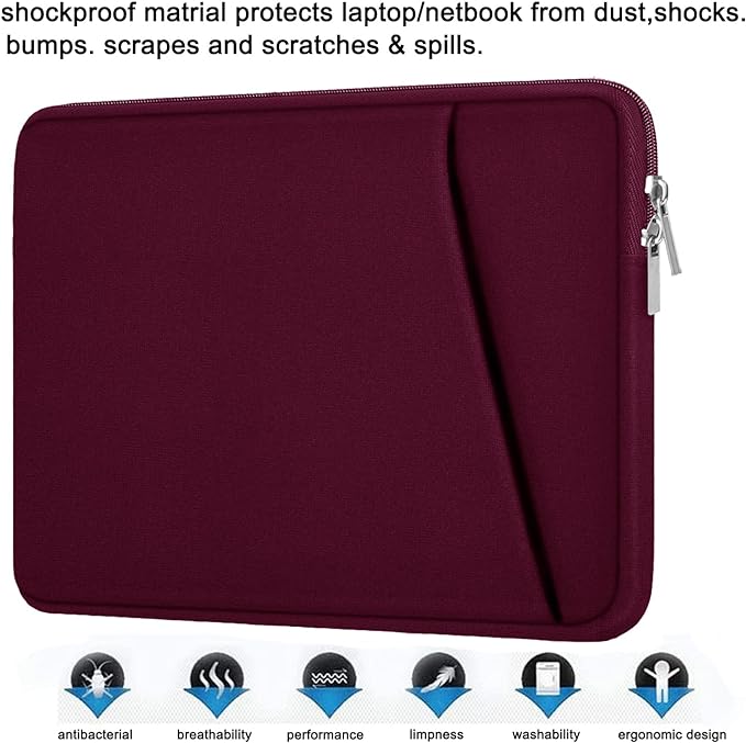 Laptop Sleeve Case 15.6 inch, Durable Briefcase Shockproof Protective Cover, Handbags Portable Laptop Bag for 15.6 inch HP Dell Asus Lenovo, Computer Case with Front Pocket, Wine Red