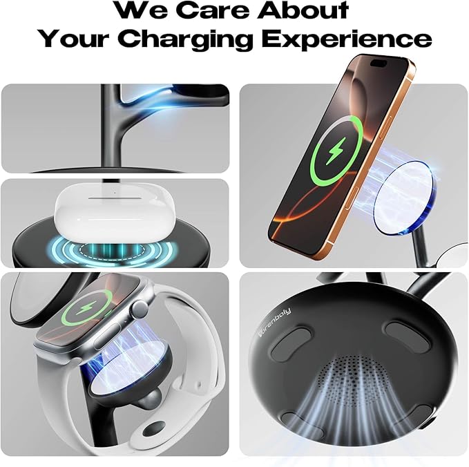 Magnetic Charger for iPhone Charging Station, Mag-Safe Phone Charger for iPhone 17 16 15-12 Series ，for Airpods Apple Watch and Phone Charging Stand
