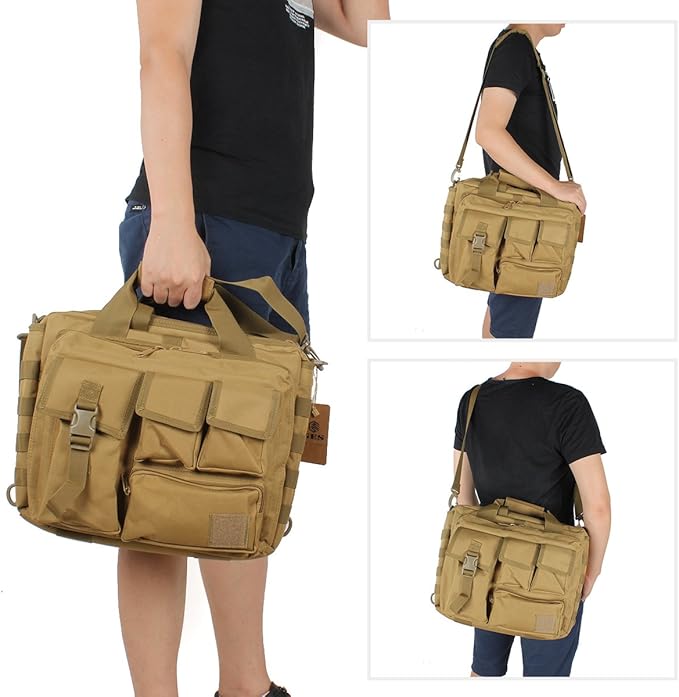 GES Tactical Briefcase, 15.6" Men's Messenger Bag Military Briefcase for Men, Khaki