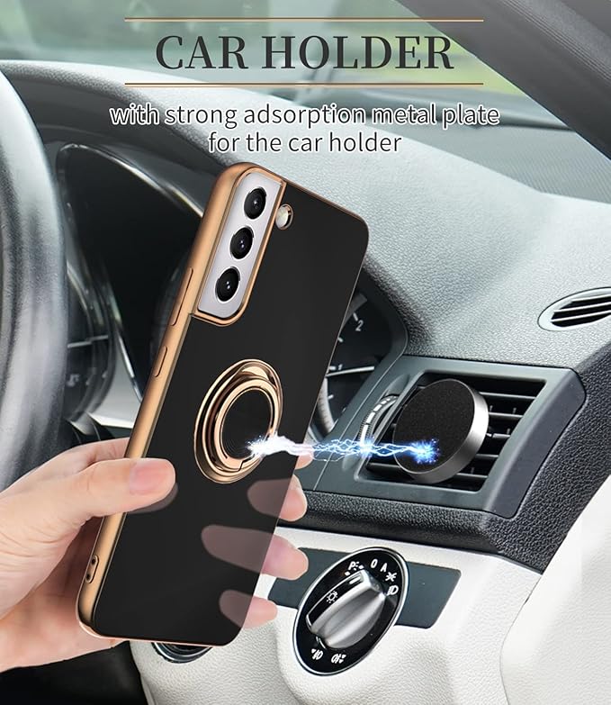 Tnarru Compatible for Samsung Galaxy S22 Case with Ring Holder Kickstand [with Magnetic] Soft TPU Shockproof Electroplated Protective Phone Case for Galaxy S22 5G Black