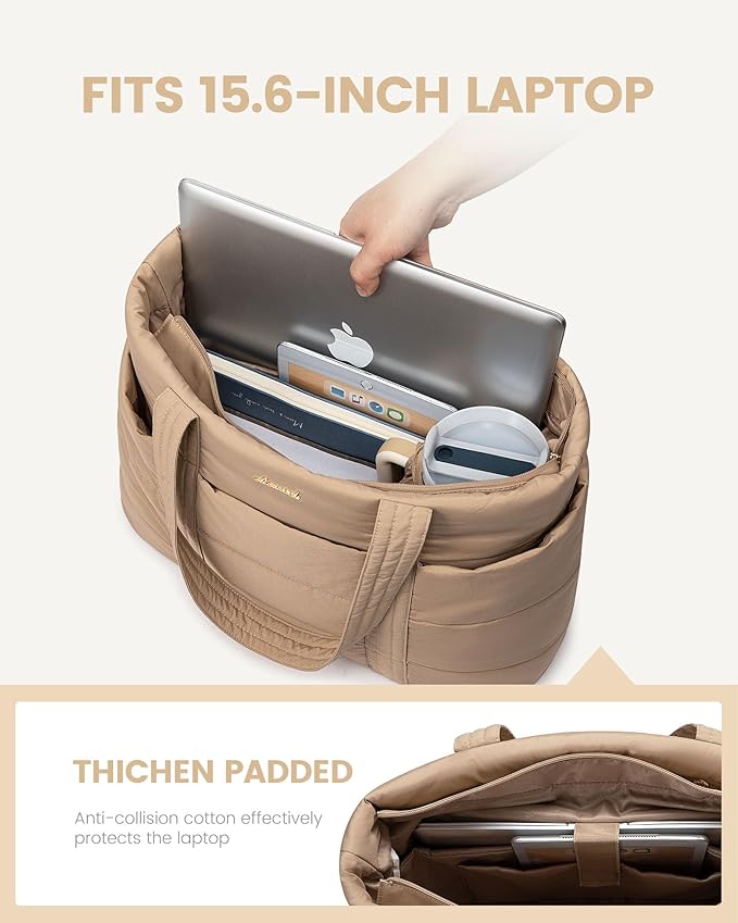 LOVEVOOK Tote Bag for Women, Large Puffer Work Tote Laptop Bag, Lightweight Travel Tote Bag with Zipper Gifts for Women