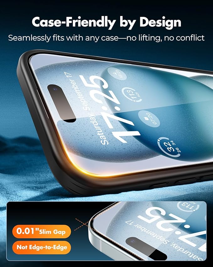 UNBREAKcable 2+2 Pack for iPhone 15 Screen Protector & Lens Protector 【Military-Grade】【Easy Install】【Efficient Night Shot】9H+ Shatterproof Tempered Glass Film,Bubble-Free&Anti-Fingerprint ,Case Friendly-6.1 inch