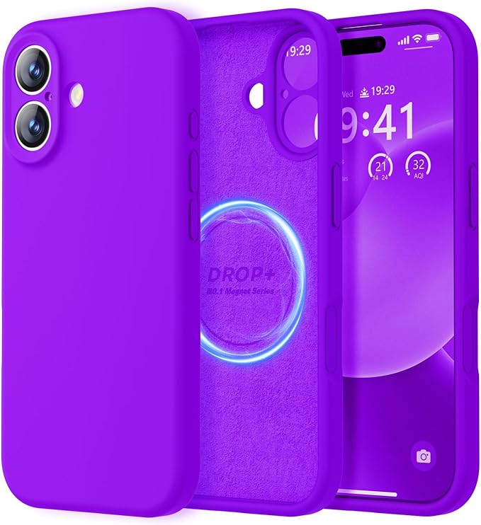 LOVE 3000 Designed for iPhone 17 Case, Premium Silicone [Compatible with Magsafe][Soft Anti-Scratch Microfiber Lining] Shockproof Protective Phone Case for Men Women 6.3", Neon Purple