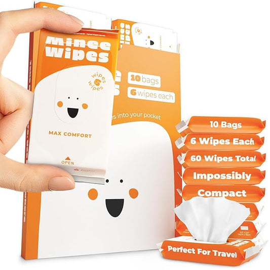 Impossibly Compact Travel Wipes - Skin-Friendly Wet Wipes, Hypoallergenic & Unscented for Adults, Kids & Baby Care - 10 Pack Total 60 Wipes