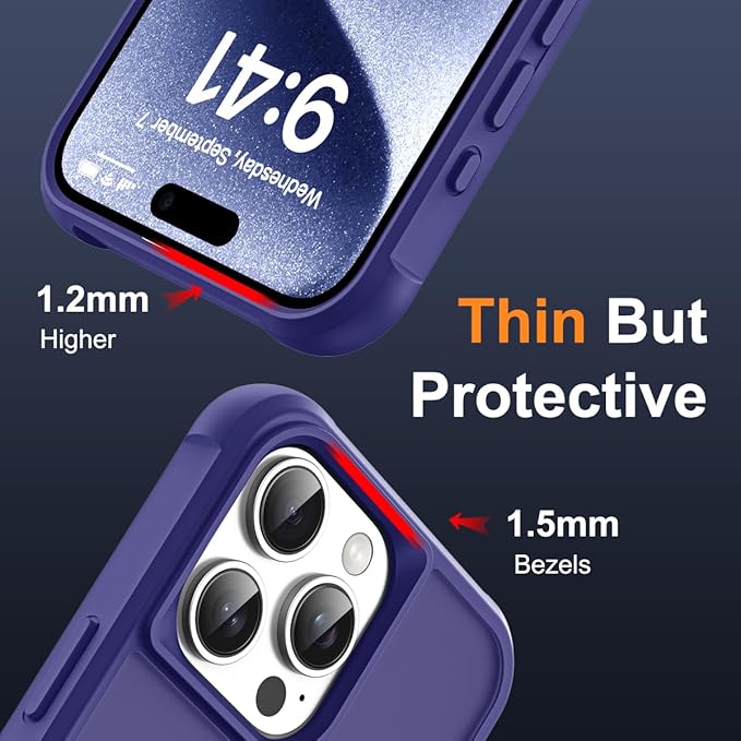 Compatible with iPhone 15 Pro Case with Invisible Magnetic O-Ring Stand Military-Grade Translucent Case for iPhone 15 Pro 6.1" [Compatible with Mag-Safe][Great Grip Feeling], Navy