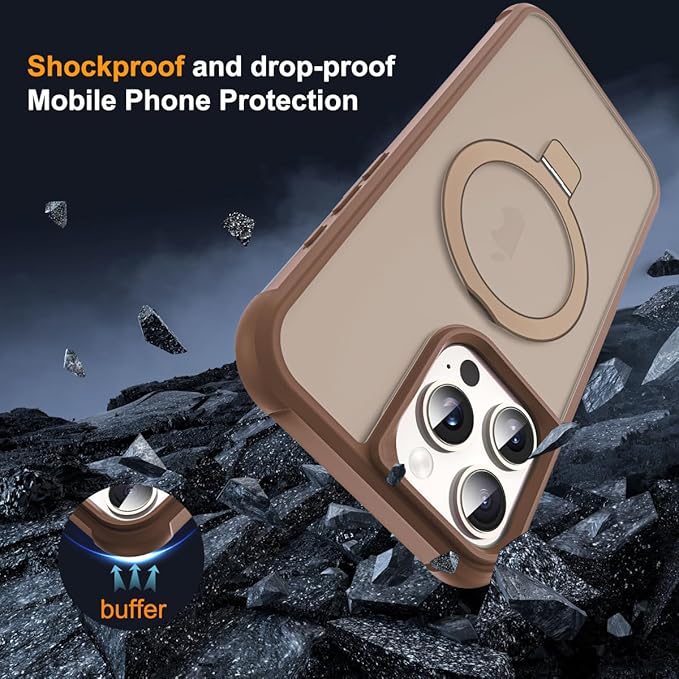 Compatible with iPhone 16 Pro Case with Invisible Magnetic O-Ring Stand Military-Grade Translucent Case for iPhone 16 Pro 6.3" [Compatible with Mag-Safe][Great Grip Feeling],Desert Brown