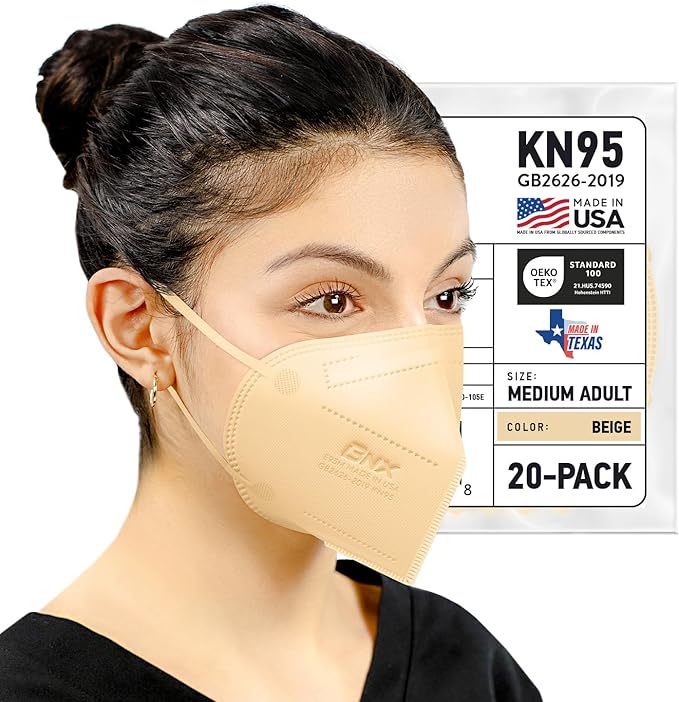 BNX KN95 Face Masks Made in USA (Adult Large, Adult Medium, Kids Small) (Earloop) (Model: E95/E95M/E95S)