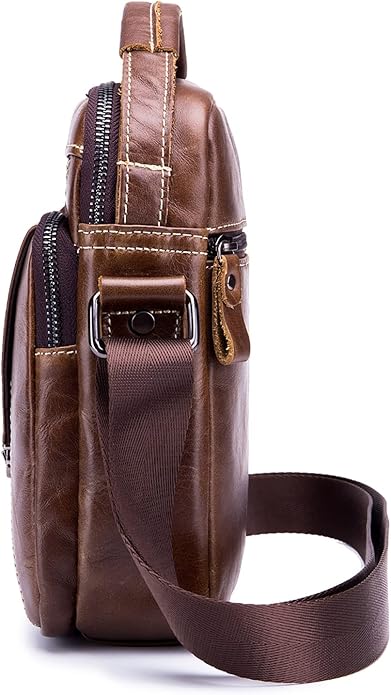 LUKZIJAES Small Genuine Leather Shoulder Bag Men Messenger Handbag Lightweight Sling Crossbody Bag