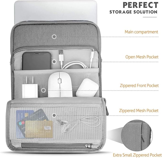 MoKo Laptop Sleeve Bag for 13.3-14 Inch, Notebook Carrying Case with Pocket Fits New MacBook Pro M3/M2 14" /13" M2/M1 Pro/M1 Max 14.2 2023-2021/Air 13.6" M2 2022, Surface Pro 9/8 13", Light Gray