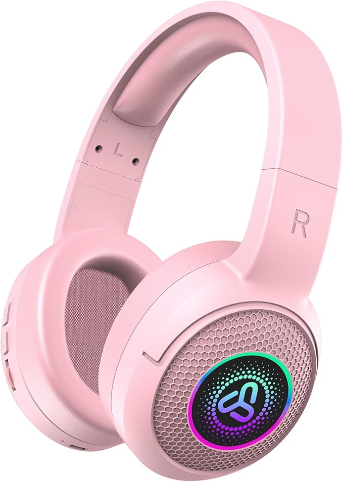 SDLOGAL Wireless Over Ear Headphones, Personalized Music & Game Audio, Wireless BT5.4 Headphones with Microphone, Up to 40 Hours Battery Life, Foldable & Lightweight - Pink