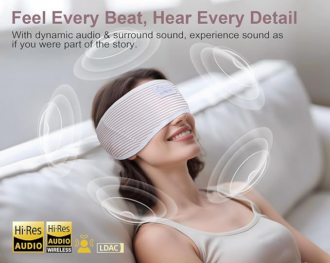 MUSICOZY Sleep Headphones Bluetooth 5.4 Headband, Wireless Earphones Sweat Resistant Earbuds with Ultra-Thin HD Stereo Speaker for Workout Running(White Red)